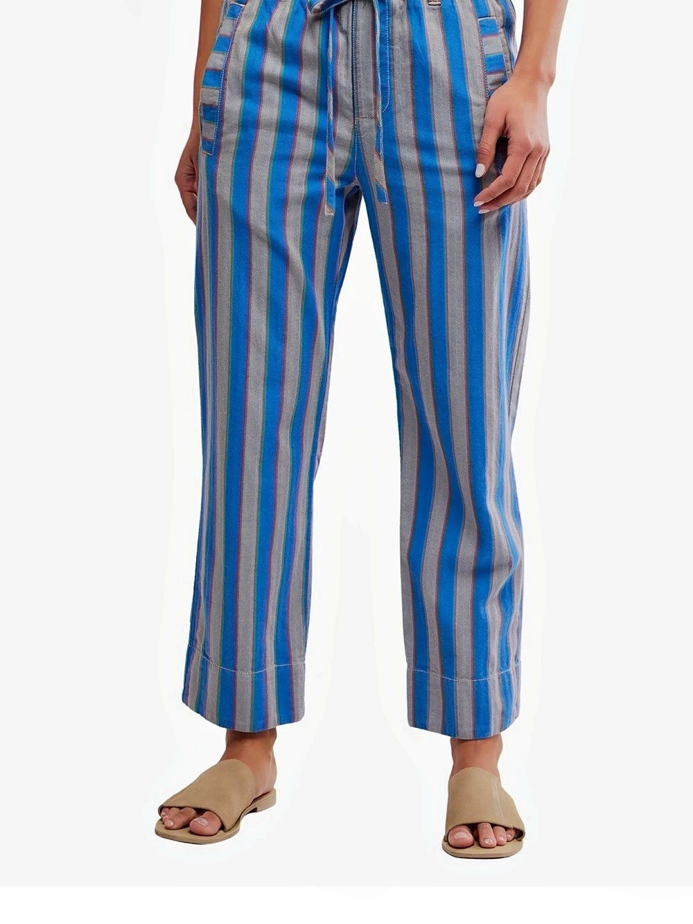 Free people Striped Cropped Pants in Blue & White Like New